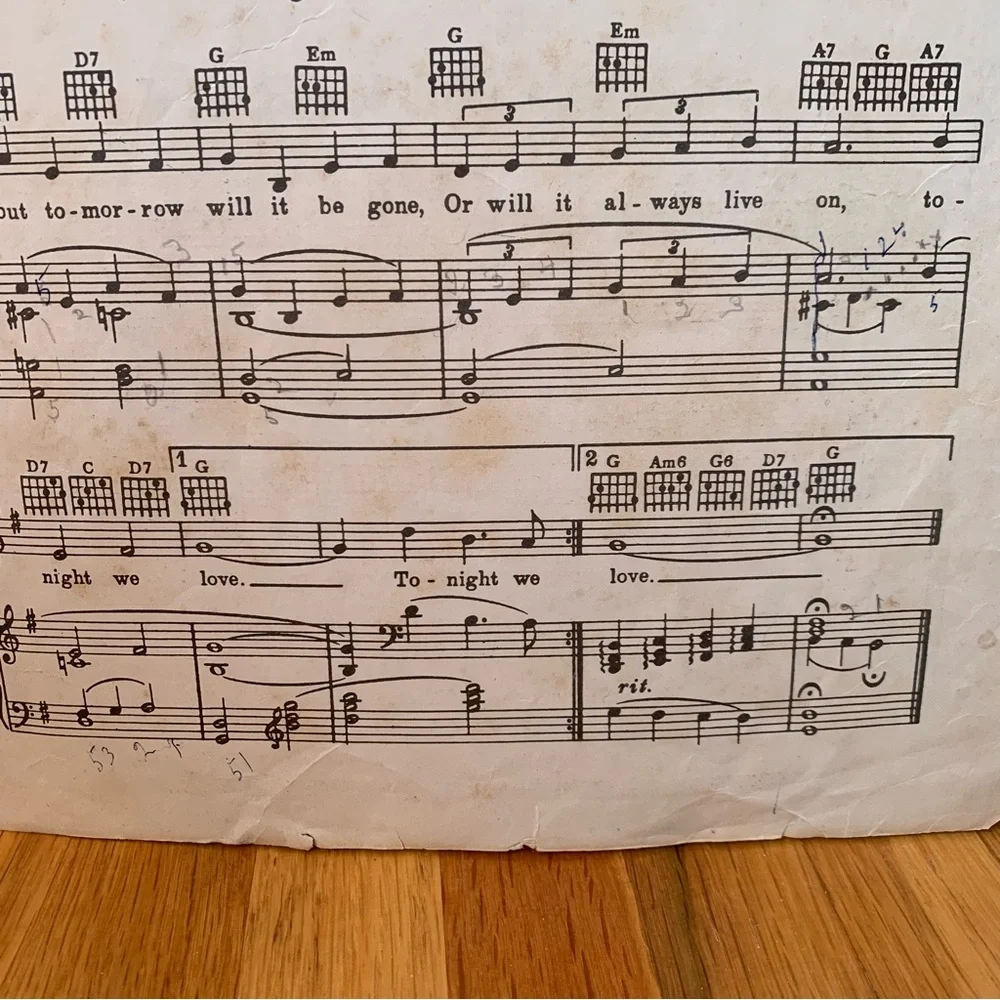 Vintage Sheet Music Score Tonight We Love Piano Concerto Tachaikowsky
